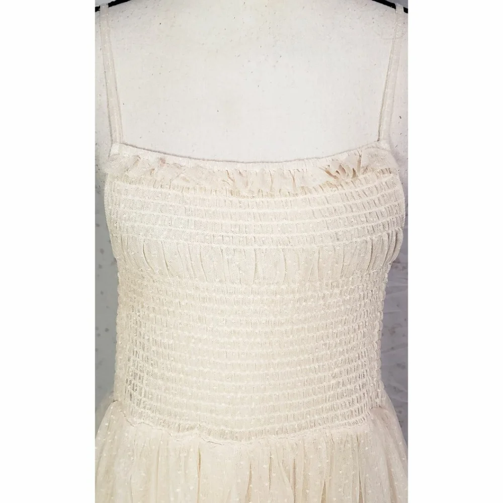 Free People Intimately Maxi Dress Sheer Ivory Swiss Dot Ruched A Line Long - Picture 3 of 4